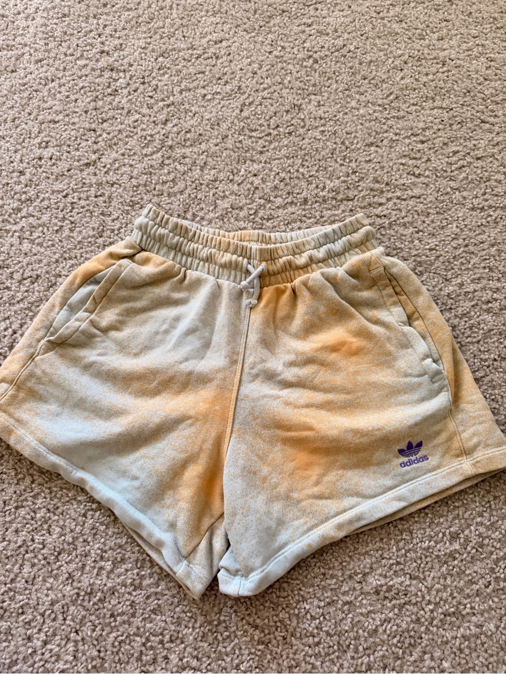 adidas Beige and Orange Tie-Dye Athletic Shorts
